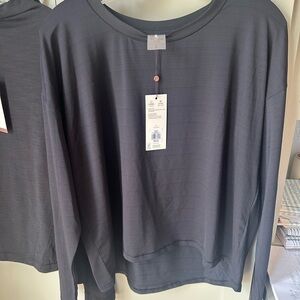 NWT CALIA by Carrie Underwood Pointelle Black LS Workout Tee Sz L